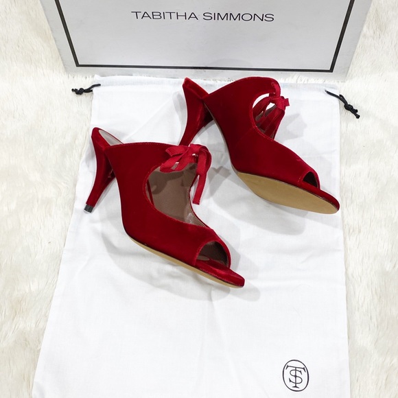 HP! Tabitha Simmons Helene Red Velvet Mule Heels - Picture 2 of 12